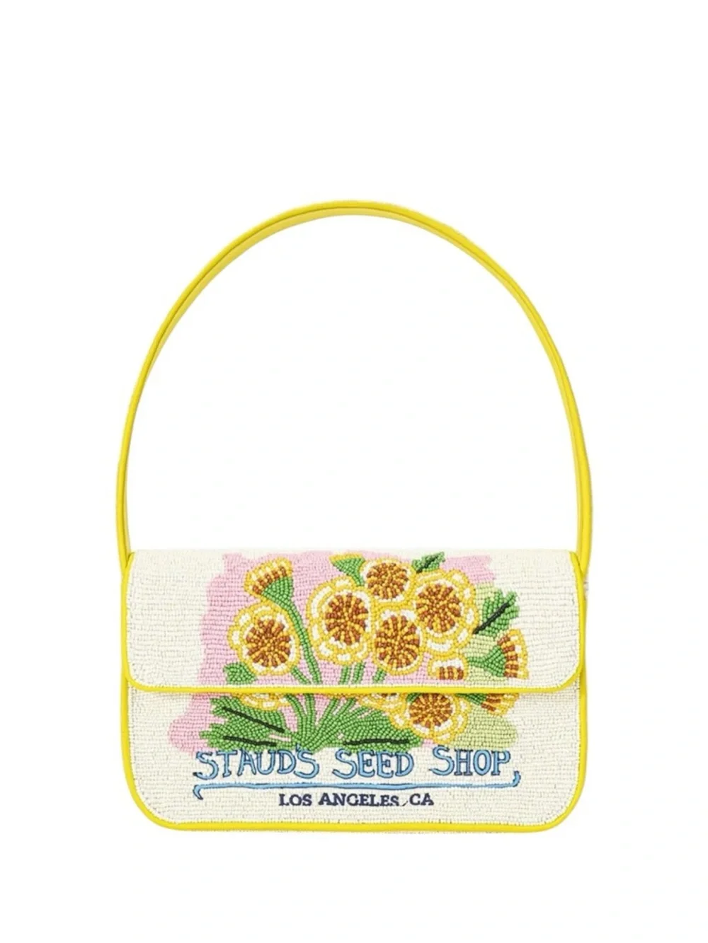 STAUD Tommy Seed Shop Beaded Bag Los Angeles CA Yellow Floral Shoulder Bag NWT - Picture 8 of 12